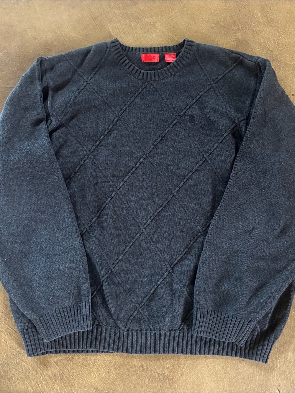 Men's Izod Gray XXL Diamond-Knit pattern Crewneck Sweater 100% Cotton